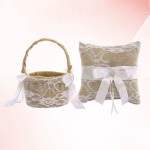 リネン製の結婚式用枕セット、リボン付き